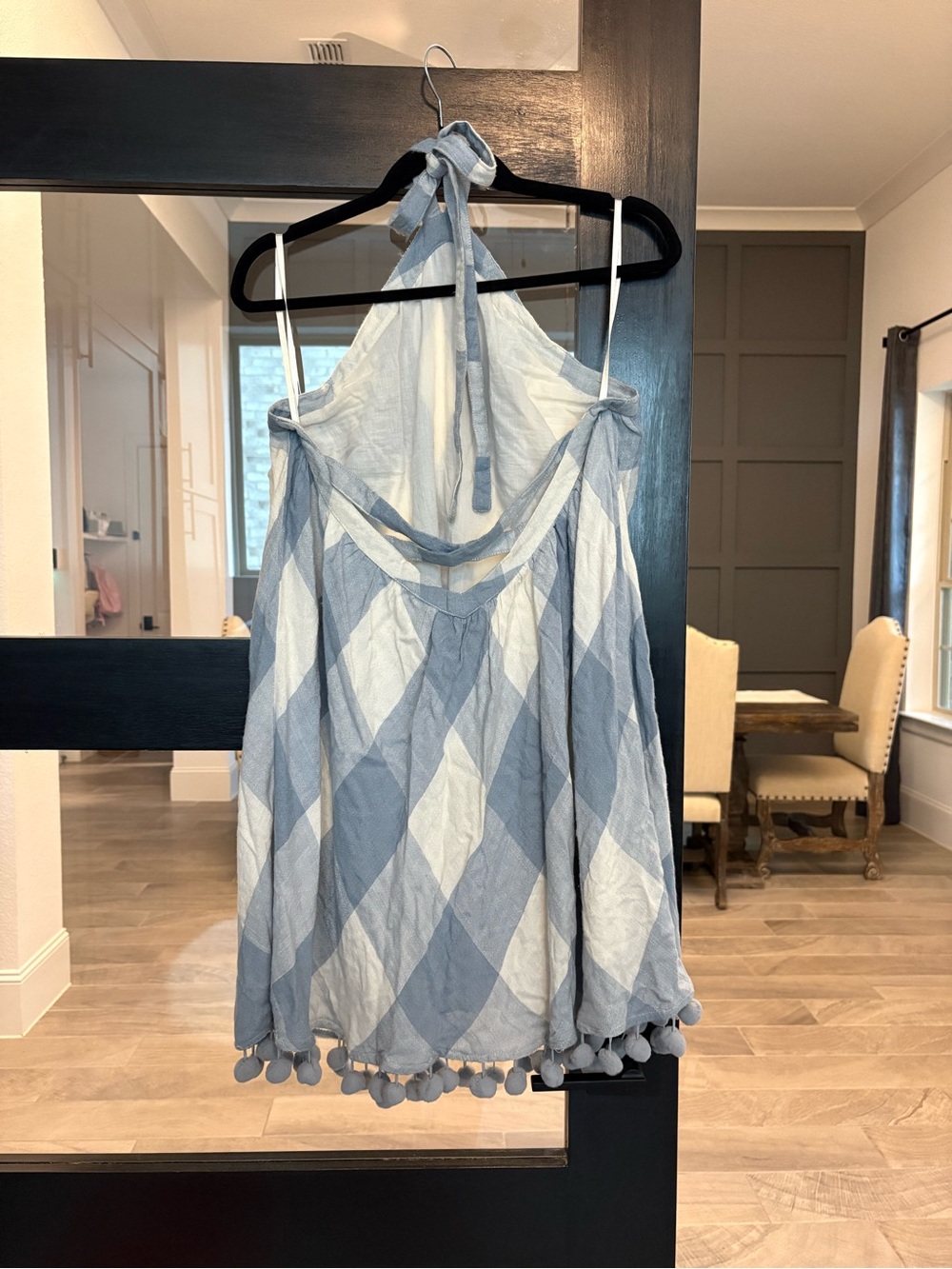 NWT Tularosa Holden Dress - Blue Gingham Halter Dress - Pom Pom Trim - Medium - Picture 5 of 14